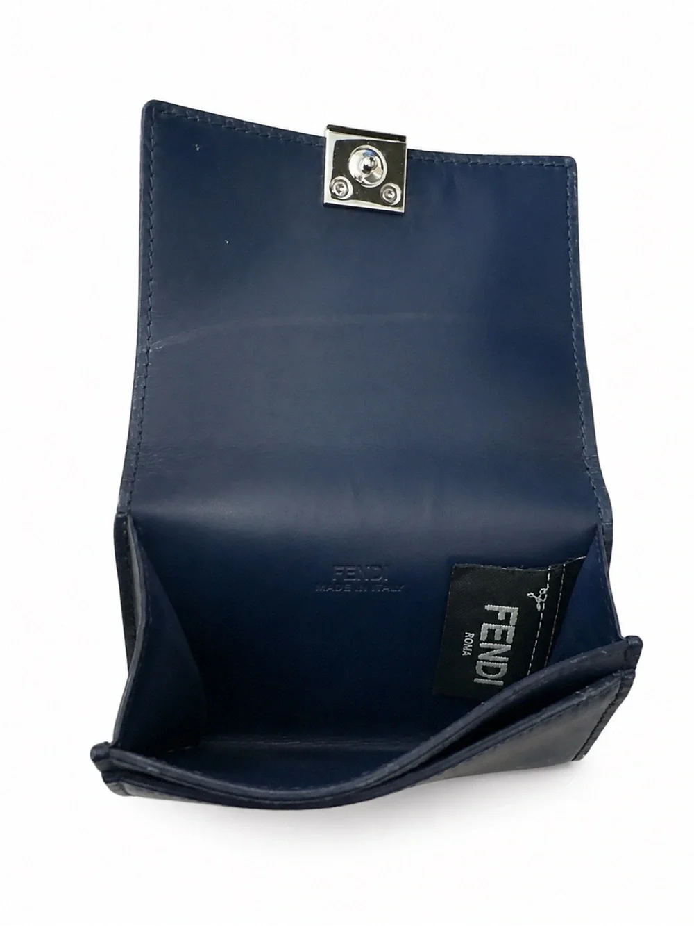 Authentic Fendi Kan I Compact Wallet Navy Blue Leather | Box & COA - Picture 3 of 5